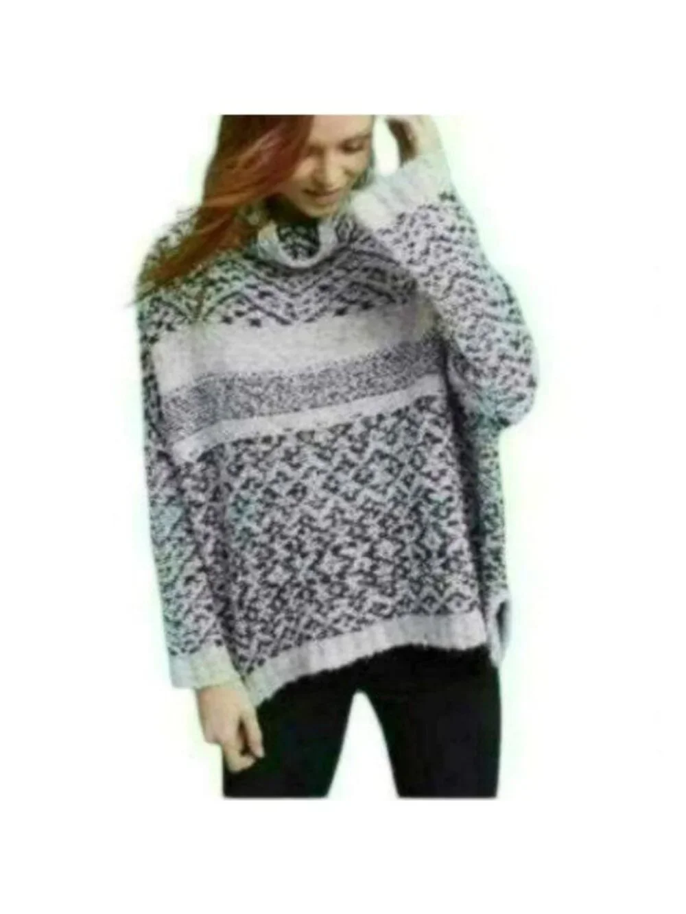 Moth Solita Women's Large Gray Black Wool & Alpaca Funnel Neck Oversize Sweater